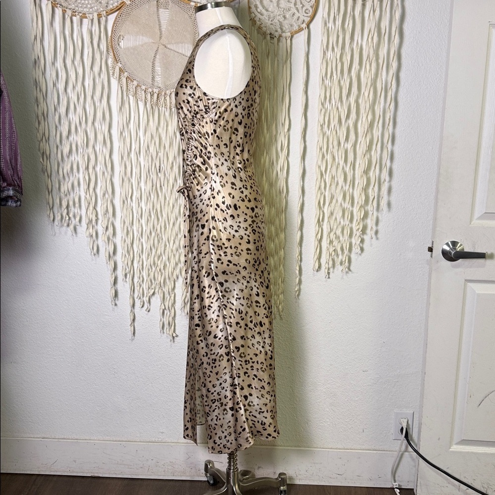 Rails Gabriella Sleeveless Ruched Satin Champagne Leopard Size Small - Picture 4 of 12